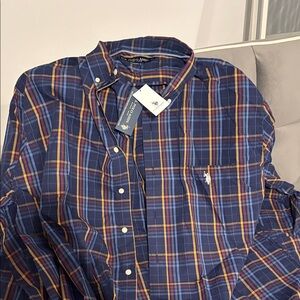 New with tags- US Polo Association Men's Navy and Yellow Plaid Shirt size 3XLT
